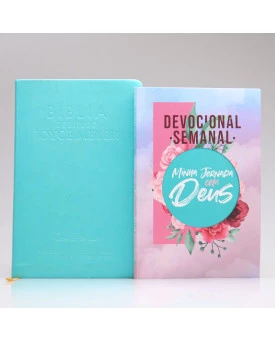 Kit Bíblia da Joyce Meyer Azul + Grátis Devocional Semanal Colagem | Mulher de Fé