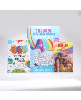 Kit Bíblia Para Crianças + 365 Histórias Bíblicas + Tapete Para Colorir Arca de Noé | A Criação do Mundo