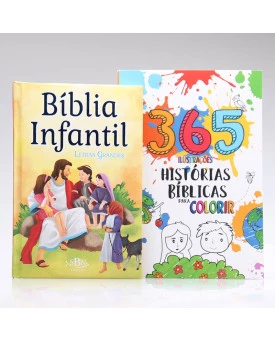 Kit Bíblia Infantil Letra Grande + 365 Histórias Bíblicas para Colorir | Aprendendo Sobre a Bíblia