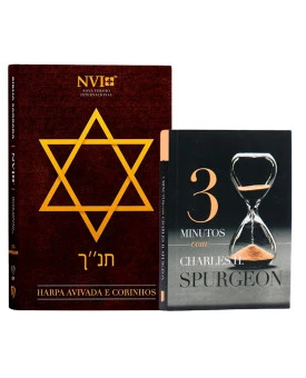 Kit Bíblia NVI Harpa Letra Hipergigante Estrela de Davi + Devocional 3 Minutos com Spurgeon | Propósito da Fé