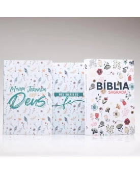 Kit Meu Diário de Fé + Livro de Oração + Bíblia  Flores do Campo