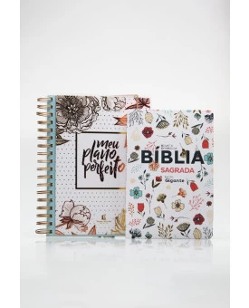 Kit Planeje Sua Vida | Meu Plano Perfeito Gold Flower + Bíblia Sagrada | RC | Flowers Branca