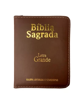 Bíblia Sagrada | ARC | Letra Grande | Capa PU | Zíper | Marrom