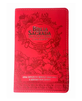 Bíblia Sagrada | ARC | Letra Gigante | Capa Luxo PU | Floral Vermelha 