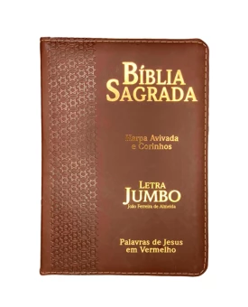 Bíblia Sagrada | Letra Jumbo | Capa PU Zíper com Harpa | Estrela Marrom