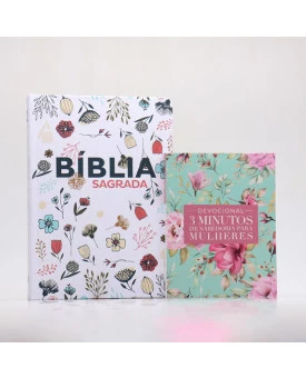 Kit Bíblia NAA Letra Grande Flowers Branca + Devocional 3 Minutos de Sabedoria Para Mulheres | Verdadeira Sabedoria