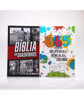Kit Bíblia em Quadrinhos + 365 Histórias Bíblicas para Colorir | Aprendendo Sobre a Bíblia