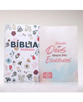 Kit Bíblia RC Letra Grande Flowers Branca + Guia Bíblico | Crescendo Sábia