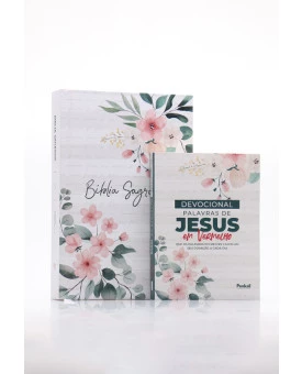 Kit Bíblia ACF Gigante + Devocional Palavras de Jesus em Vermelho | Floral Branca | Plena Sabedoria 