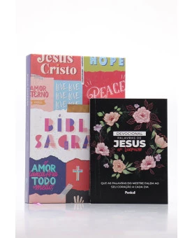 Kit Bíblia ACF Gigante Recortes + Devocional Palavras de Jesus em Vermelho Círculo Floral | Plena Sabedoria 