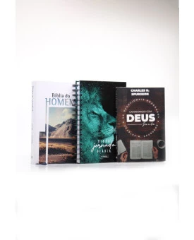 Kit Bíblia do Homem + Planner Masculino Leão Azul + Devocional Spurgeon | Paz Perfeita
