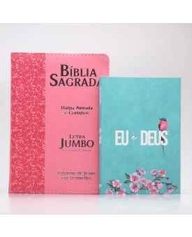 Kit Bíblia RC Harpa Letra Jumbo Ramos Rosa + Eu e Deus Meu Amado | Mulher de Fé