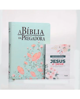 Kit Bíblia da Pregadora RC | Verde/Salmão + Devocional Palavras de Jesus em Vermelho Floral Branca | A Essência da Oração