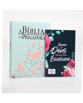  Kit Bíblia da Pregadora RC | Verde/Salmão + Abas Adesivas Floral | Procurando a Paz