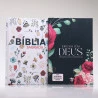 Kit Bíblia NAA Letra Grande Flowers Branca + Guia Bíblico | Crescendo Sábia